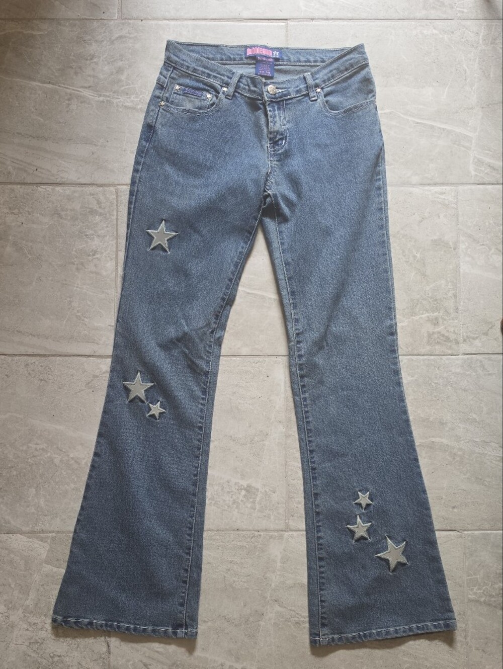Y2K Bubblegum Sparkly Star Appliqué Flare-Leg Jeans